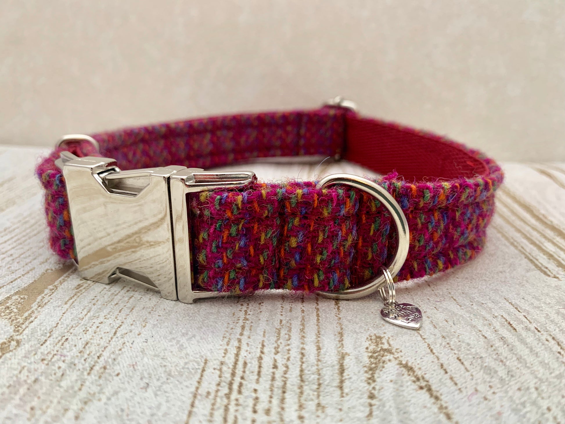(Kellie) Harris Tweed Dog Collar - Pink Kaona - BOWZOS