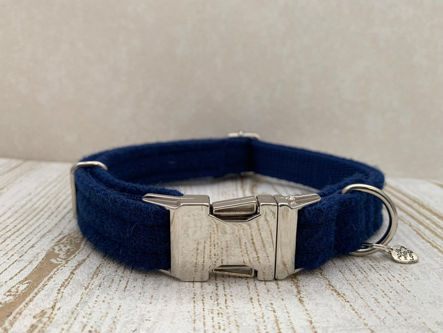(Balmoral) Harris Tweed Dog Collar - Blue (with Silver Buckle & Findings) - BOWZOS
