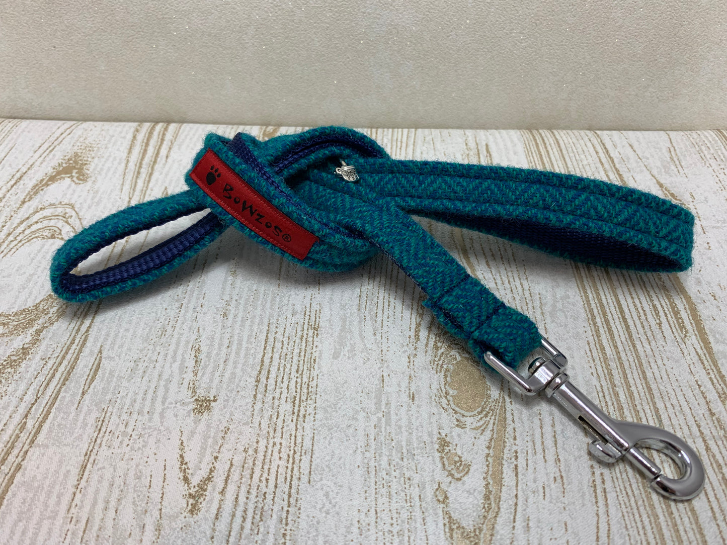 (Luskentyre) Harris Tweed Dog Lead - Aquamarine Herringbone - BOWZOS
