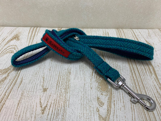 (Luskentyre) Harris Tweed Dog Lead - Aquamarine Herringbone - BOWZOS