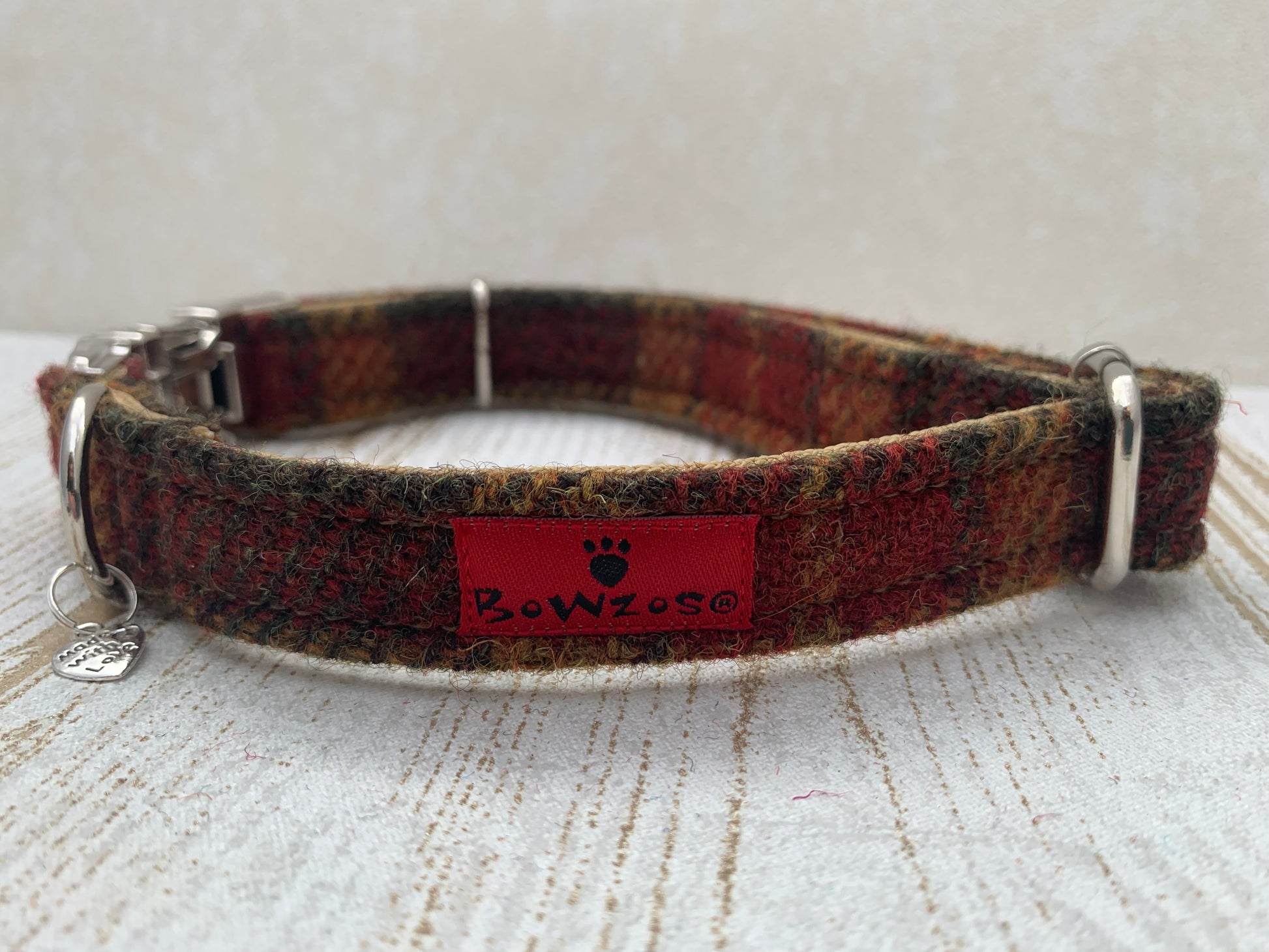 (Stornaway) Harris Tweed Dog Collar  - Chestnut & Mustard - BOWZOS