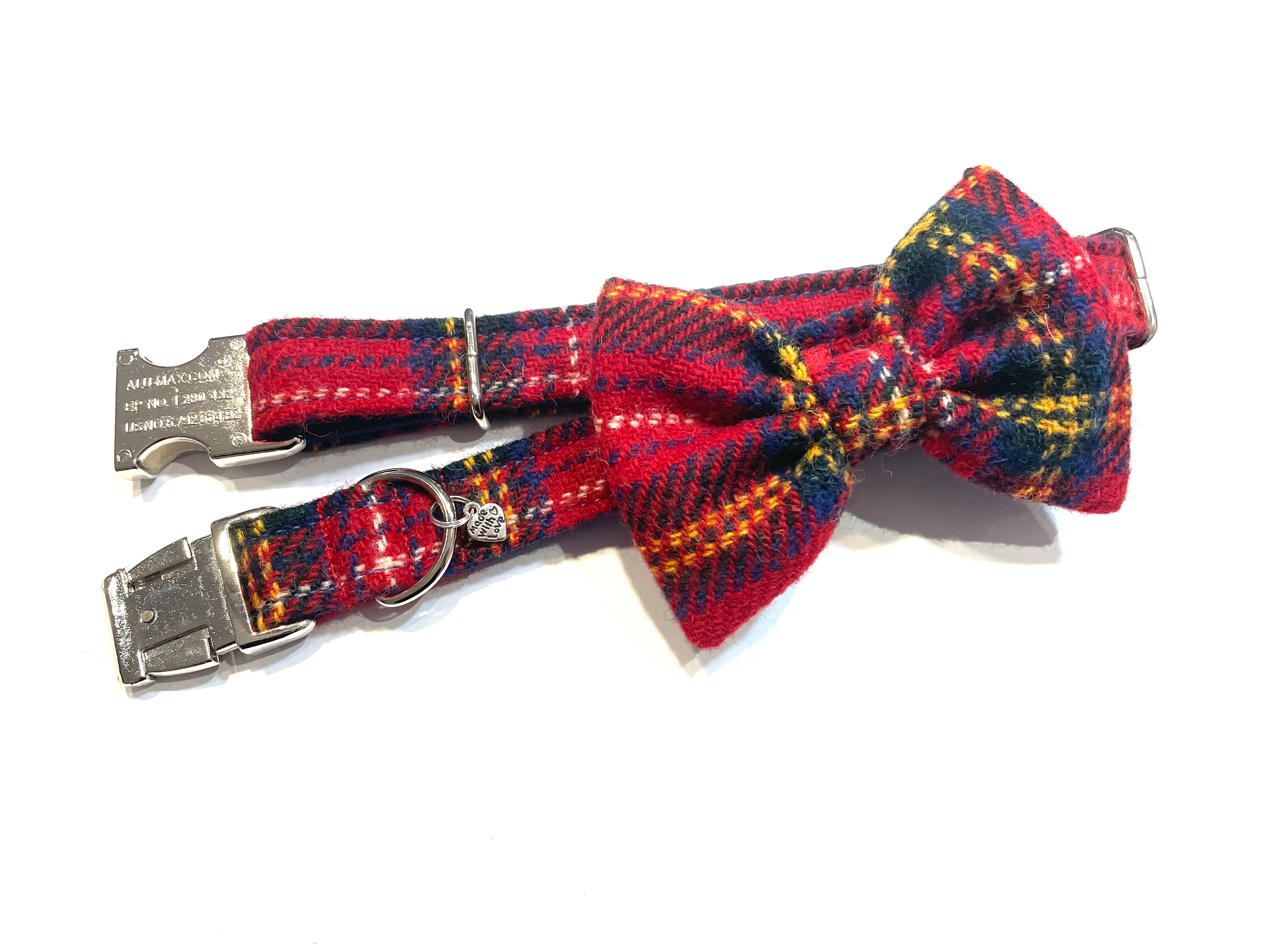 Red plaid online dog bow tie