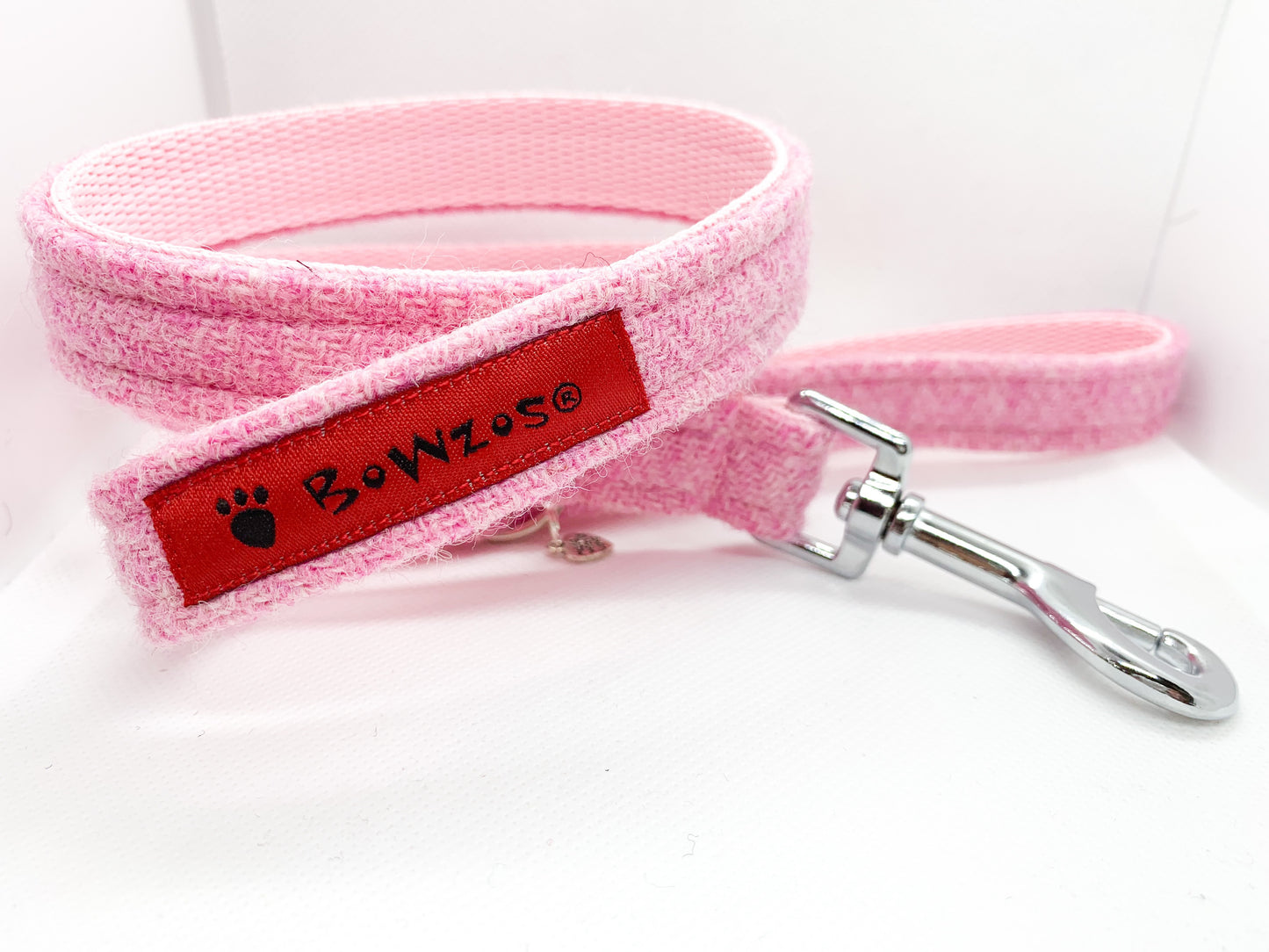 (Rose) Harris Tweed Dog Lead - Baby Pink - BOWZOS