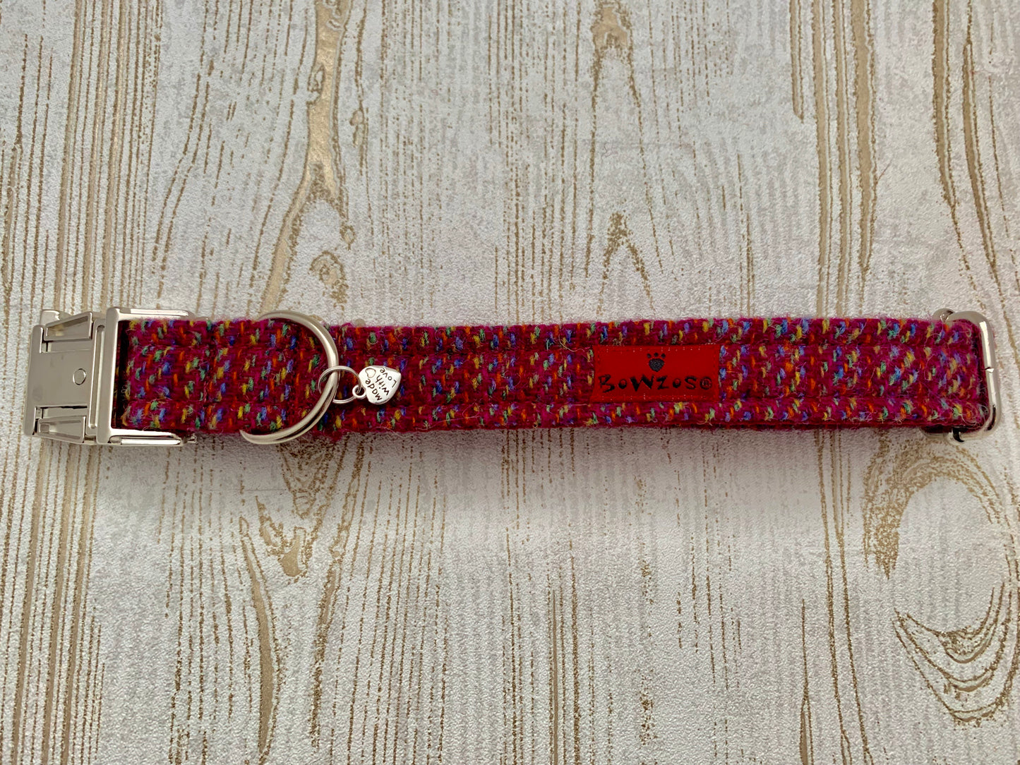 (Kellie) Harris Tweed Dog Collar - Pink Kaona - BOWZOS