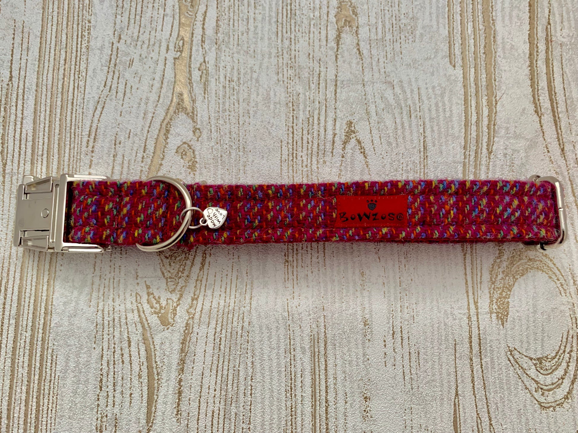 (Kellie) Harris Tweed Dog Collar - Pink Kaona - BOWZOS