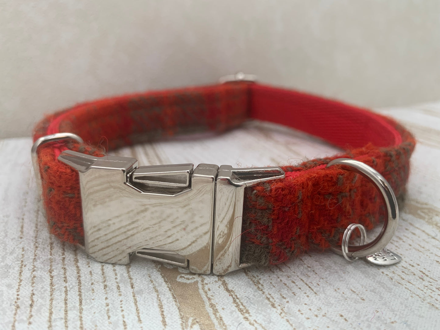 (Arran) Harris Tweed Dog Collar - Orange Check - BOWZOS
