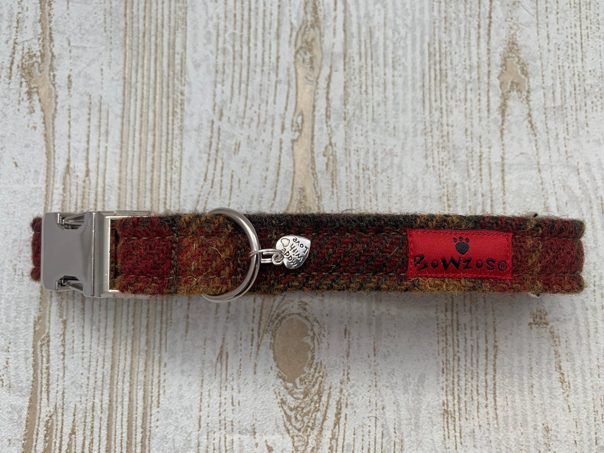 (Stornaway) Harris Tweed Dog Collar  - Chestnut & Mustard - BOWZOS