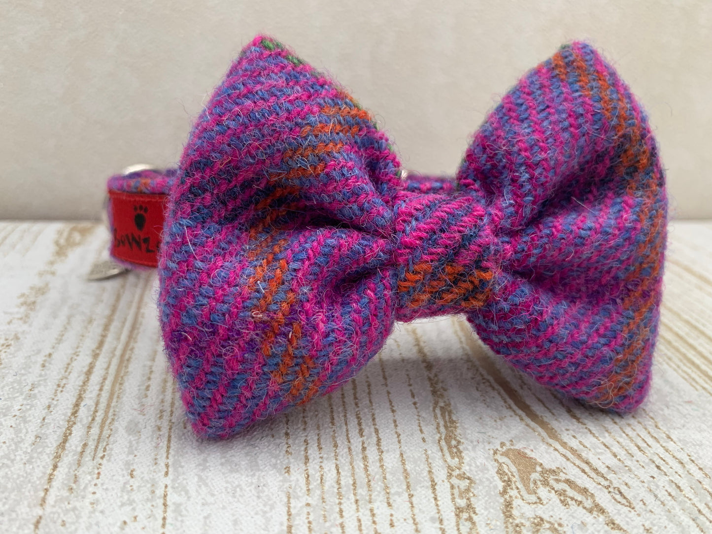 (Jura) Harris Tweed Bow Tie Dog Collar - Purple Check - BOWZOS