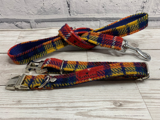 (Bute) Harris Tweed Dog Collar & Lead Set - Tartan - BOWZOS