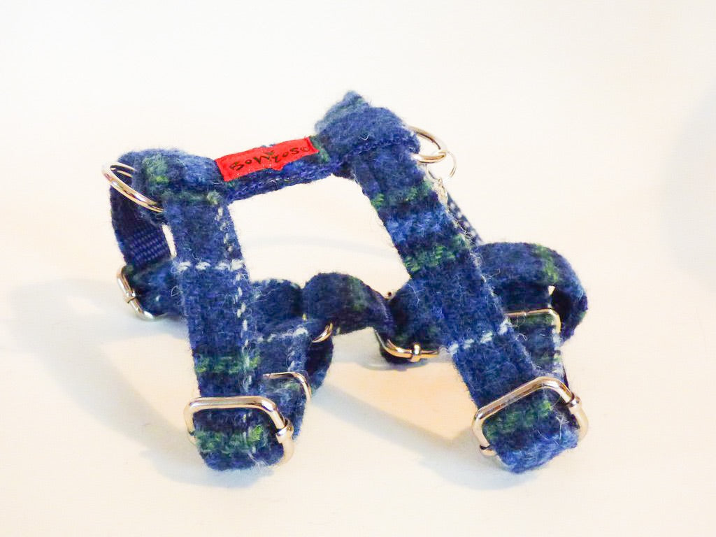 (St Andrews) Harris Tweed Harness - Blue & White Check - BOWZOS