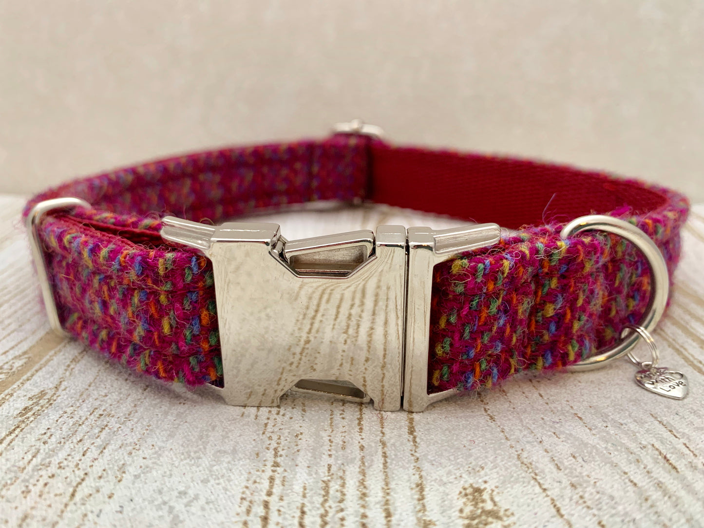 (Kellie) Harris Tweed Dog Collar - Pink Kaona - BOWZOS