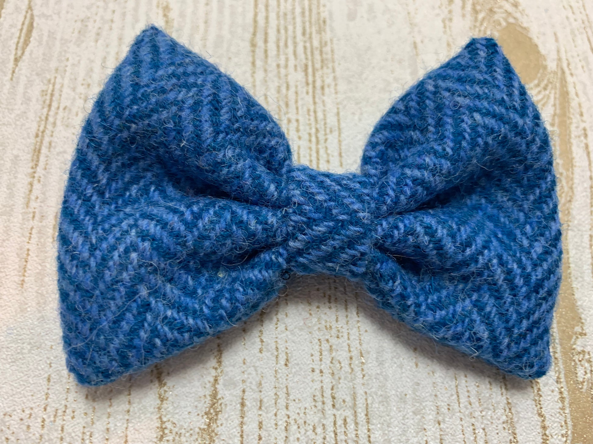 (Scarista) Harris Tweed Bow Tie Dog Collar - Blue Herringbone - BOWZOS
