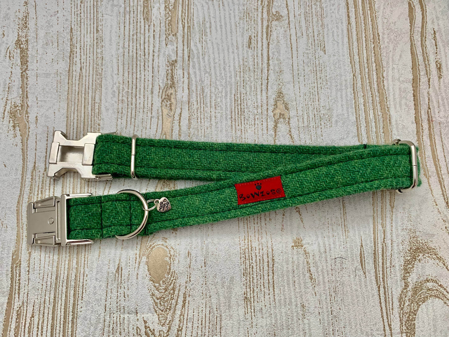 (Evergreen) Harris Tweed Dog Collar & Lead Set - Evergreen - BOWZOS