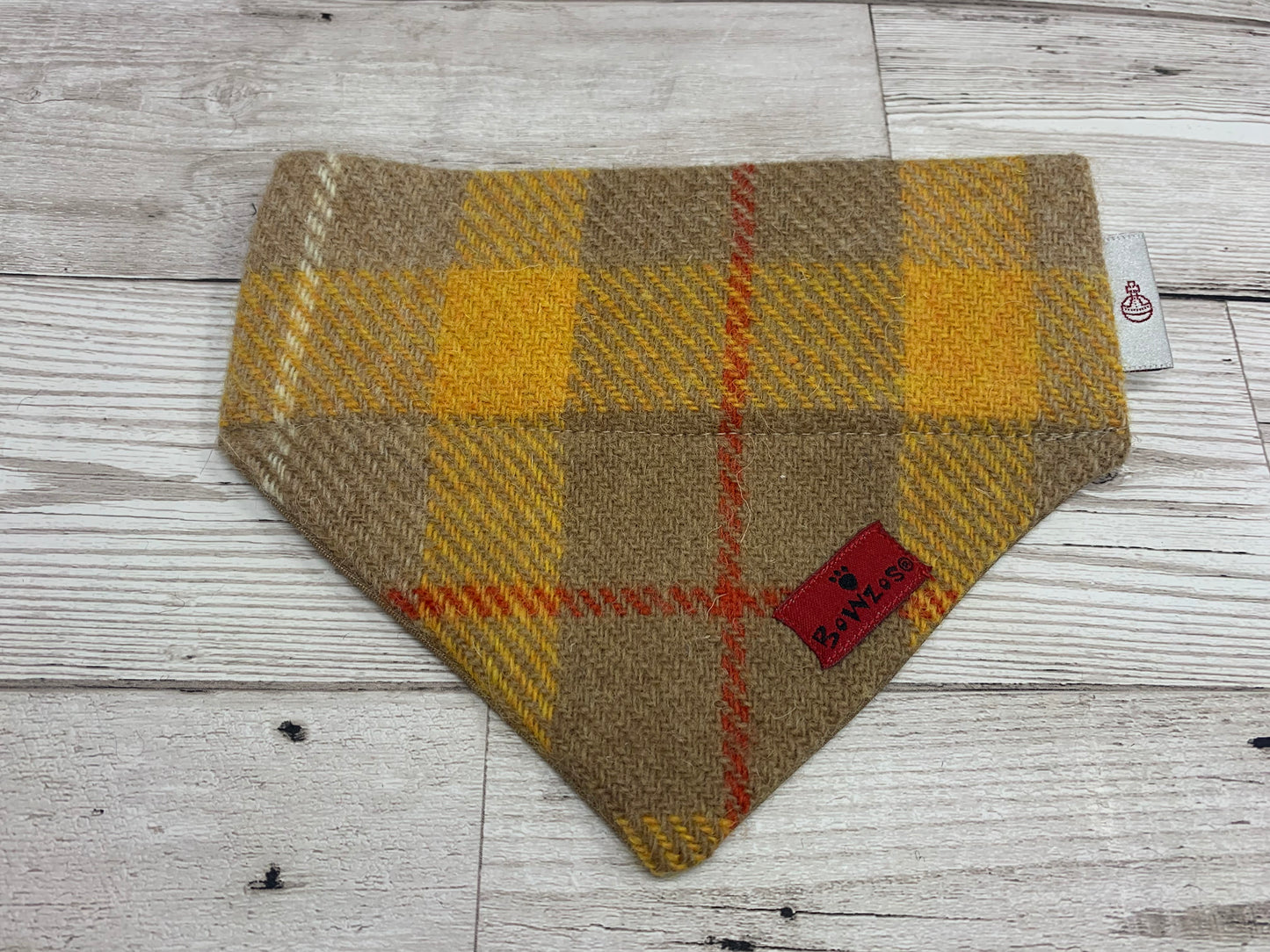 (Urquhart) Bowzos Harris Tweed Bandana - Mustard & Beige Check - BOWZOS