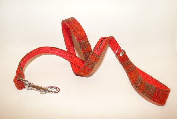 (Arran) Harris Tweed Dog Lead - Orange Check - BOWZOS