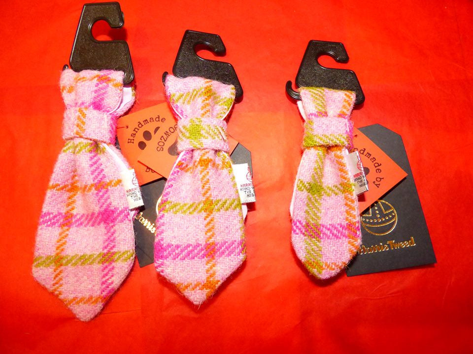 (Isla) Bowzos Harris Tweed Dog Tie - Baby Pink Check - BOWZOS