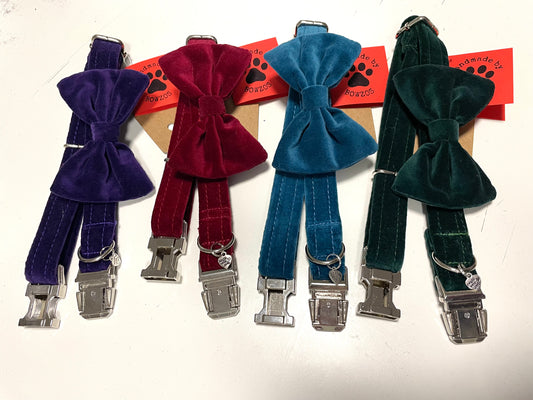 Velvet Bow Tie Dog Collar - Various Colours