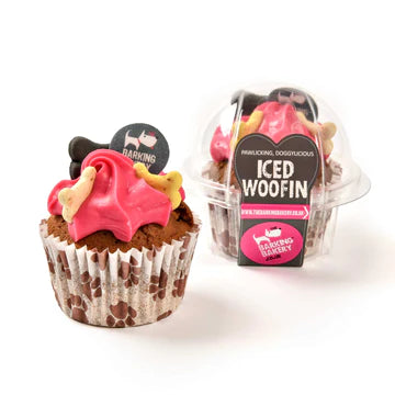 BARKING BAKERY - ICED WOOFIN CUPCAKE WITH PINK FROSTING - BOWZOS