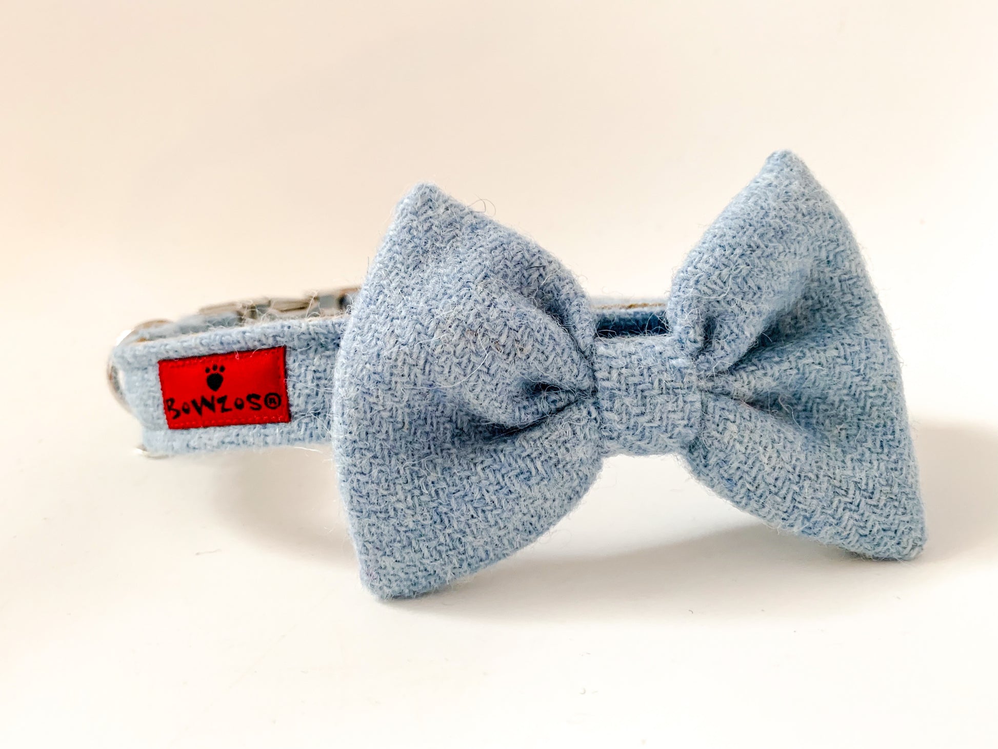 (Frederick) Harris Tweed Bow Tie Dog Collar - Baby Blue - BOWZOS