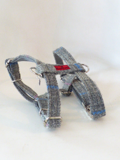 (Kyle) Harris Tweed Harness - Baby Grey - BOWZOS