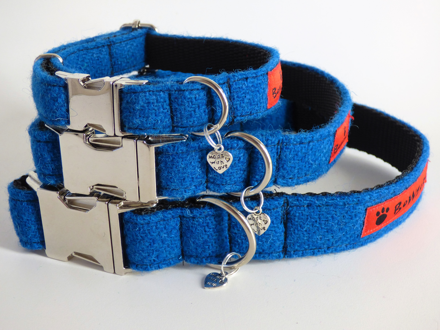 (Bonnie) Harris Tweed Dog Collar & Lead Set - Blue - BOWZOS
