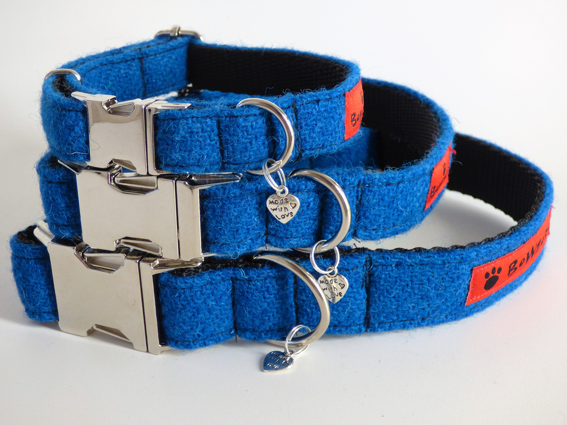(Bonnie) Harris Tweed Dog Collar  - Blue - BOWZOS