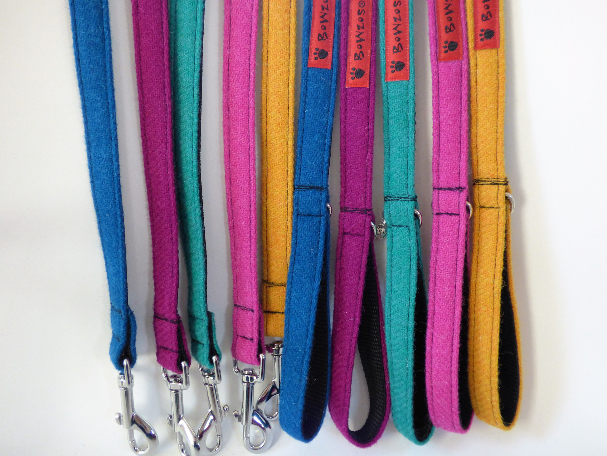 (Bonnie) Harris Tweed Flower Dog Collar & Lead Set - Blue - BOWZOS