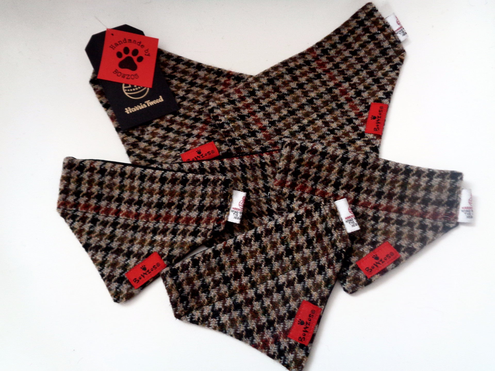 Bowzos Harris Tweed Bandana - Brown Houndstooth - BOWZOS