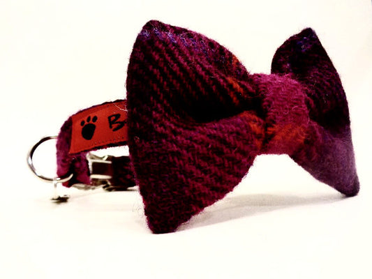 (Mull) Harris Tweed Bow Tie Dog Collar - Fuschia Purple - BOWZOS
