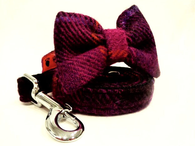 (Mull) Harris Tweed Bow Tie Dog Collar - Fuschia Purple - BOWZOS