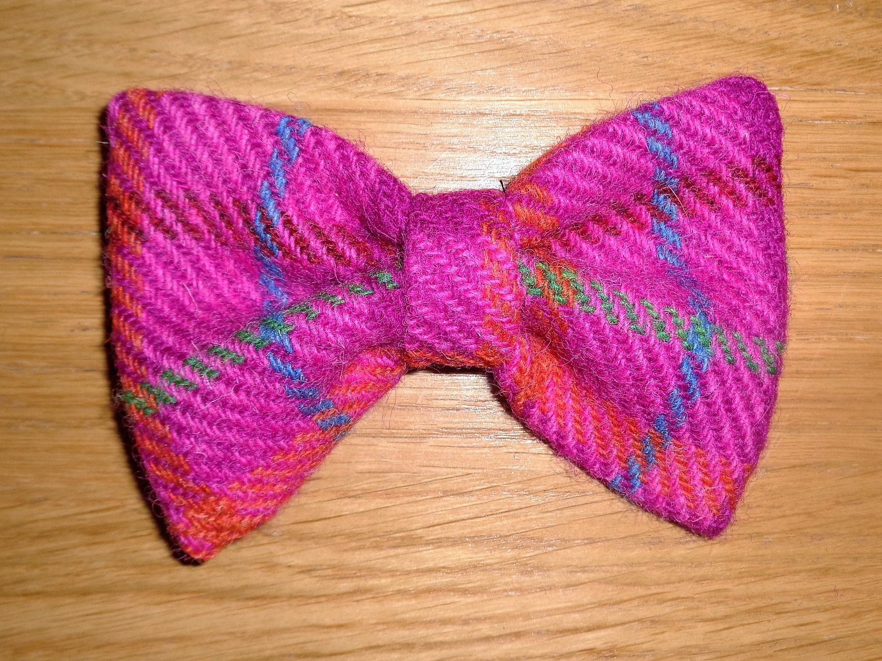 (Iona) Bowzos Bow - Harris Tweed Cerise Pink Check - BOWZOS