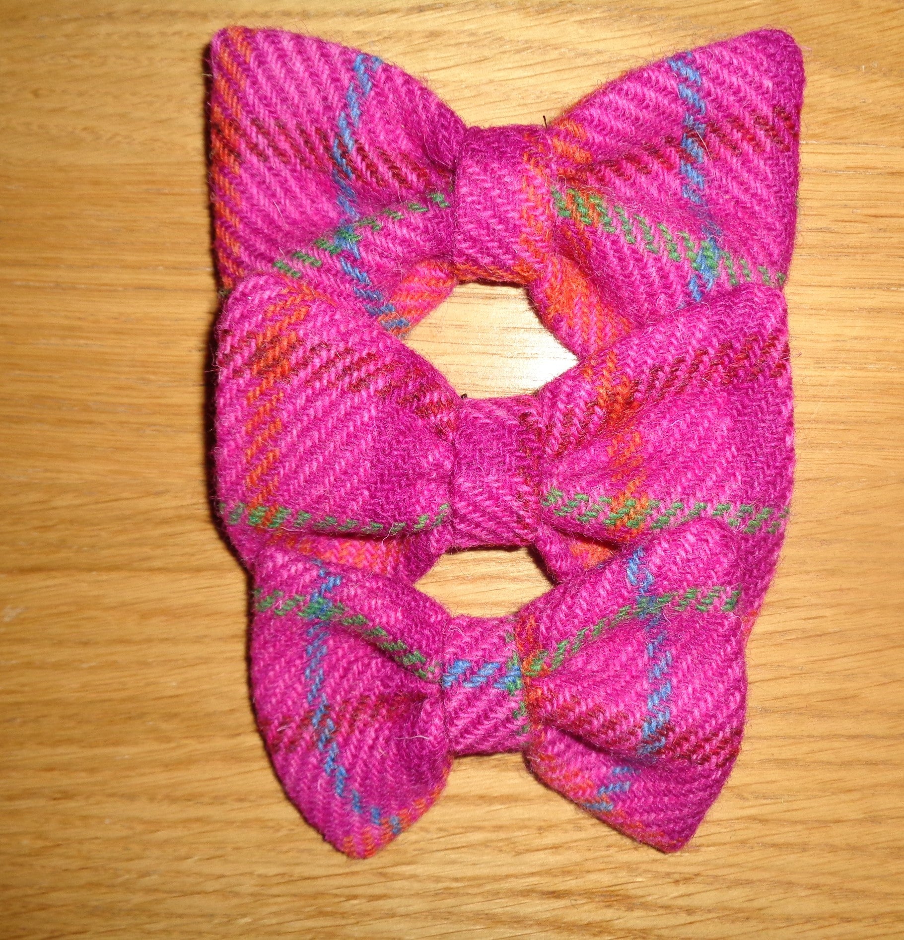 (Iona) Bowzos Bow - Harris Tweed Cerise Pink Check - BOWZOS