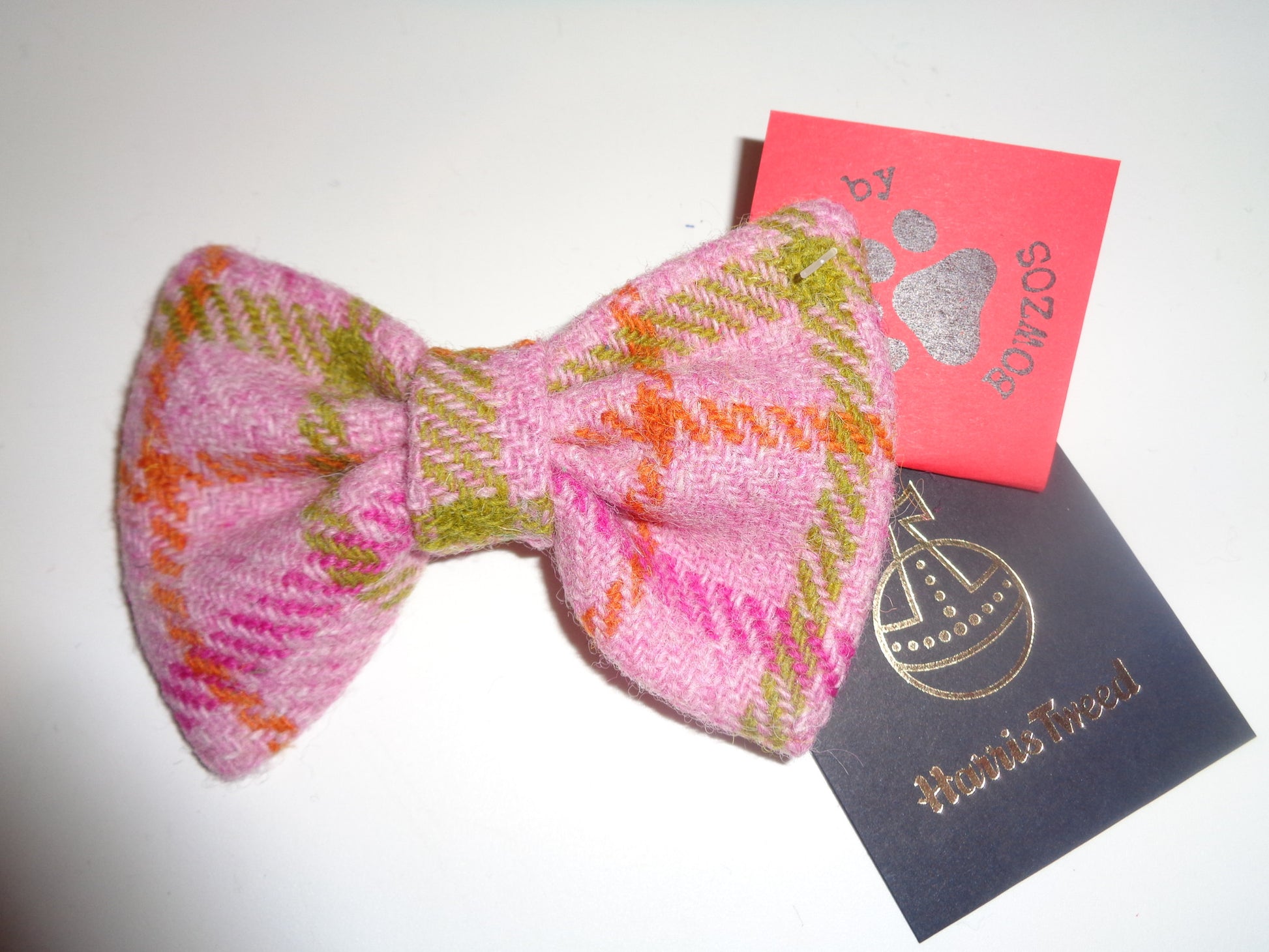 (Isla) Bowzos Bow - Harris Tweed Baby Pink Check - BOWZOS