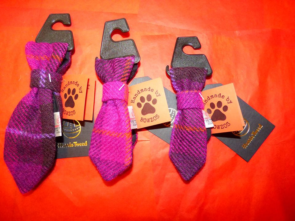 Bowzos Harris Tweed Dog Tie - Fuchsia Purple Check - BOWZOS