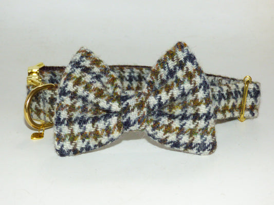 (Harris) Houndstooth Harris Tweed Bow Tie Dog Collar - BOWZOS