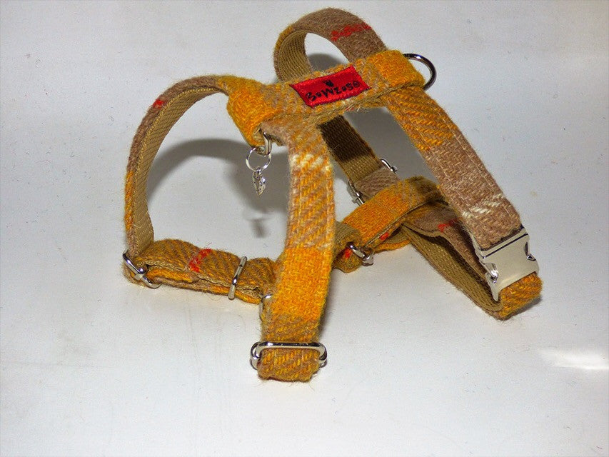 (Urquhart) Harris Tweed Harness - Mustard & Beige Check - BOWZOS