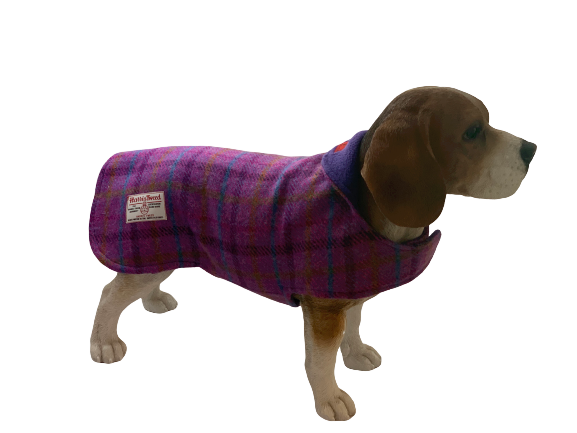 (Jura) Harris Tweed Dog Coat - Purple Check - BOWZOS