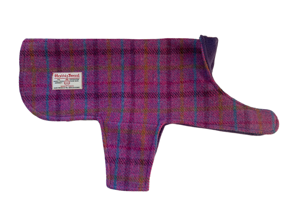 (Jura) Harris Tweed Dog Coat - Purple Check - BOWZOS