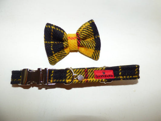 Harris Tweed Bow Tie Dog Collar & Lead Set - MacLeod Modern Dress Tartan - BOWZOS