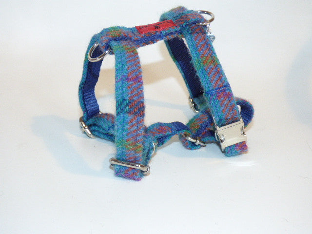 (Tiree) Harris Tweed Harness - Turquoise Check - BOWZOS