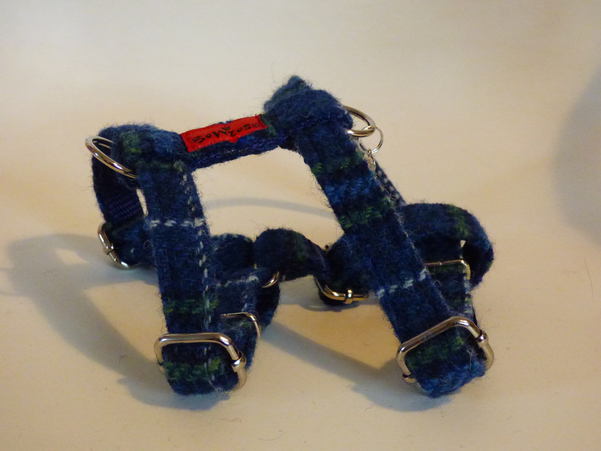 (St Andrews) Harris Tweed Harness - Blue & White Check - BOWZOS