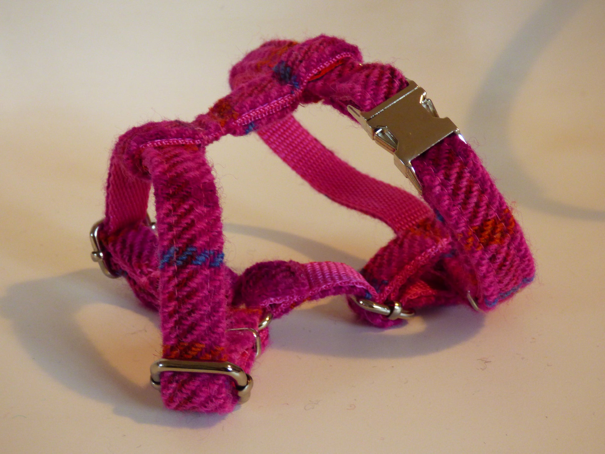 (Iona) Harris Tweed Harness - Cerise Pink Check - BOWZOS