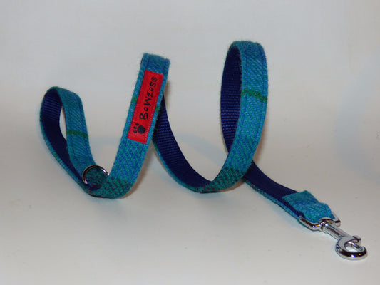 (Tiree) Harris Tweed Dog Lead - Turquoise Check - BOWZOS