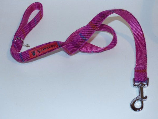 (Iona) Harris Tweed Dog Lead - Cerise Pink Check - BOWZOS