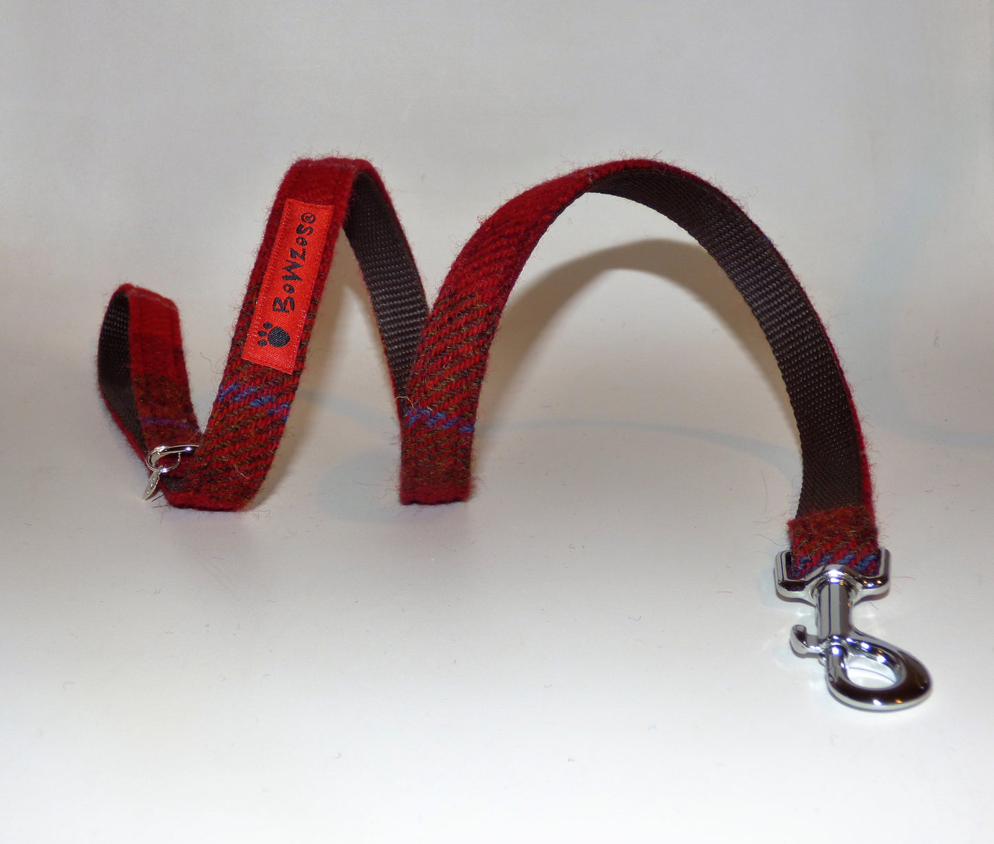 (Blair) Harris Tweed Dog Lead - Dark Red Check - BOWZOS
