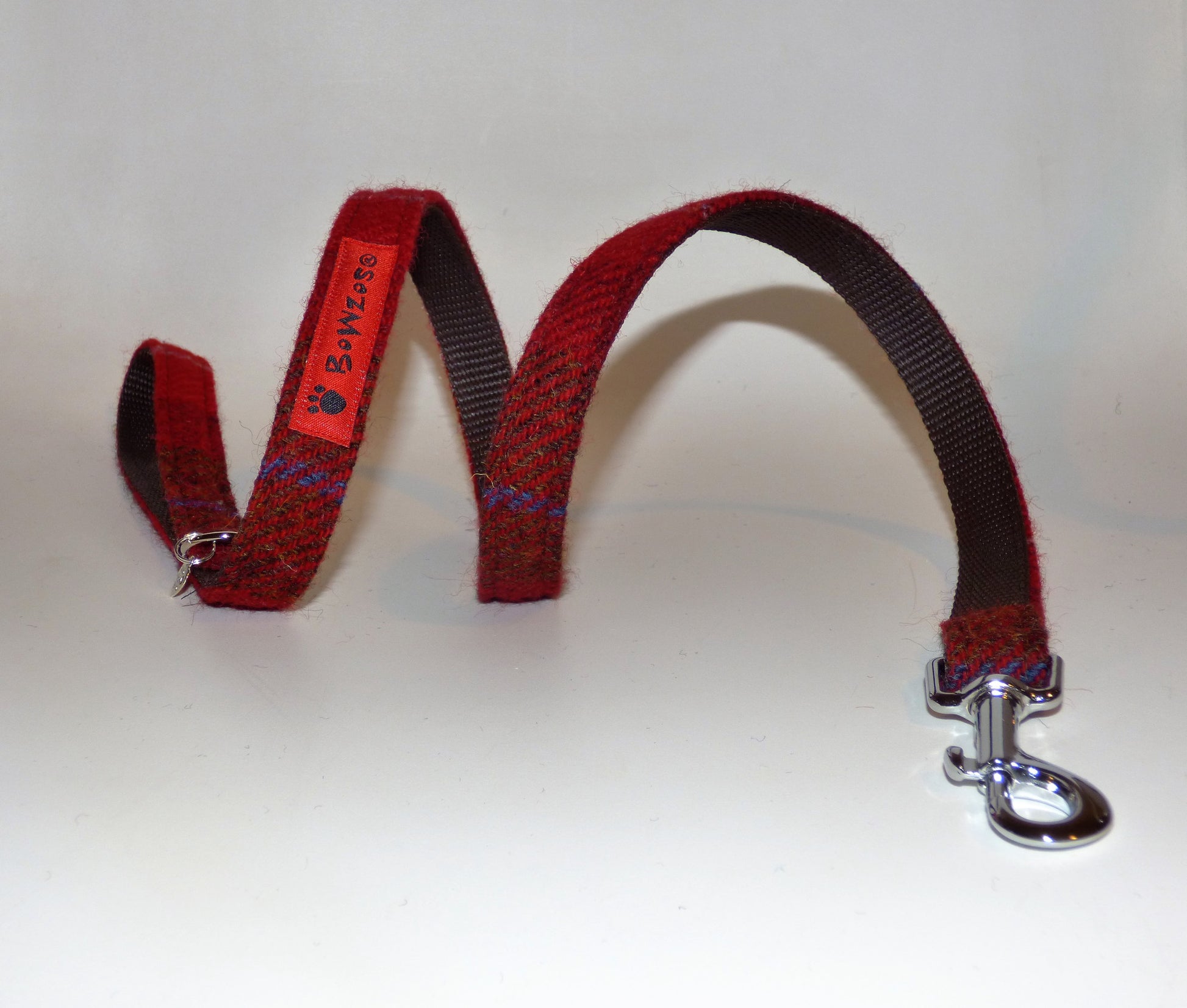 (Blair) Harris Tweed Dog Lead - Dark Red Check - BOWZOS