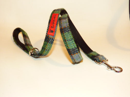 Harris Tweed Dog Lead - Grass Green Check - BOWZOS