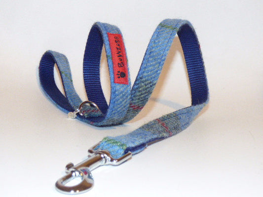 (Skye) Harris Tweed Dog Lead - Blue/Grey Check - BOWZOS