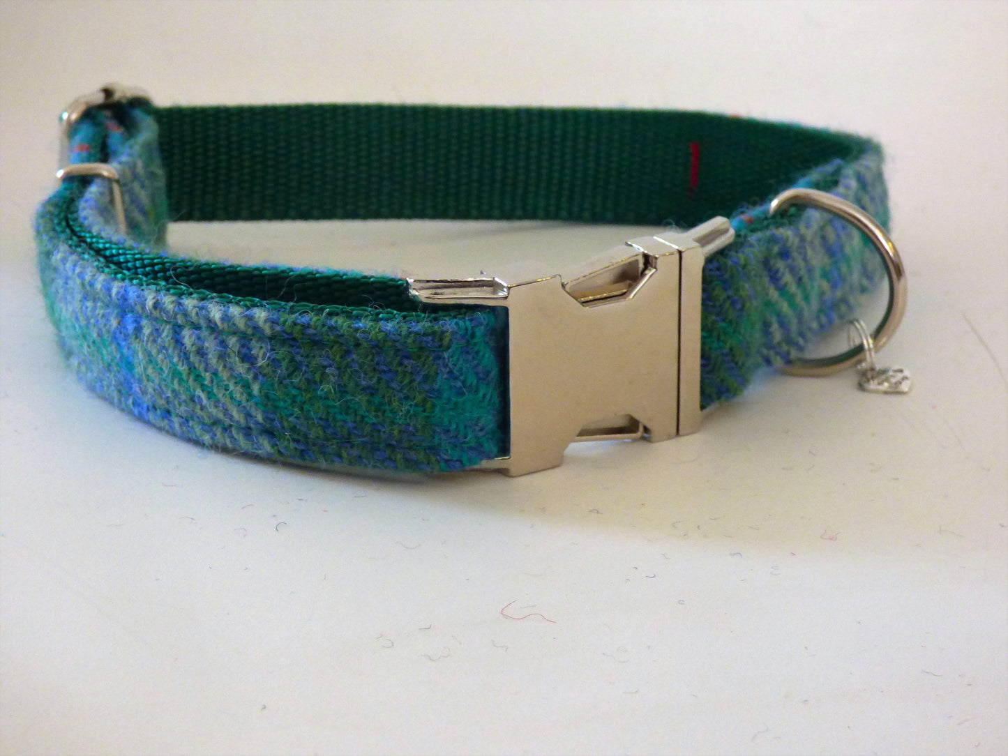 (Thistle) Harris Tweed Dog Collar -  Green Check - BOWZOS
