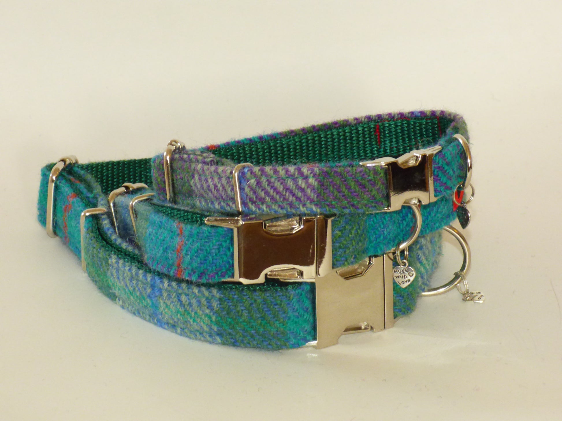 (Thistle) Harris Tweed Bow Tie Dog Collar & Lead Set - Green Check - BOWZOS